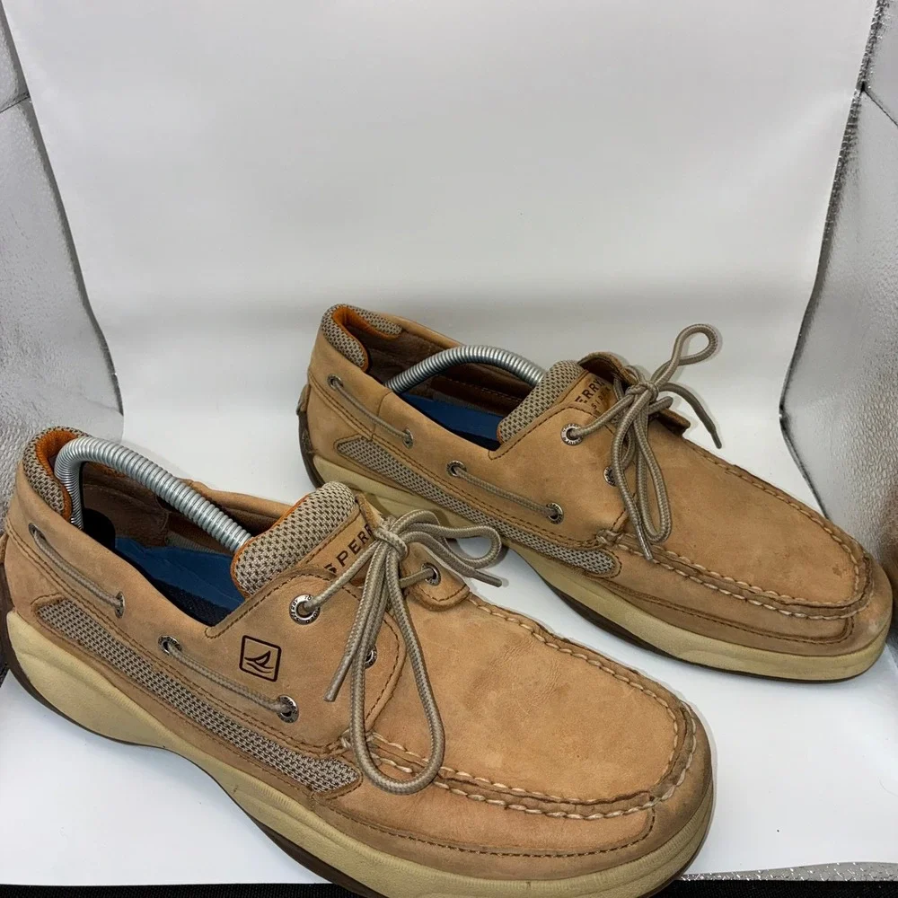 Sperry Top-Sider Mens Tan Nubuck Leather Mesh Boat Shoes Loafers 10.5 M